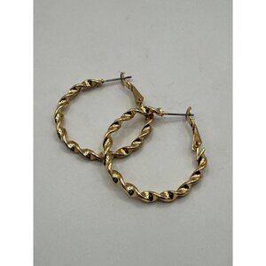 Twisted Gold Tone Hoop Earrings With Latch Back Closure Lightweight Elegant